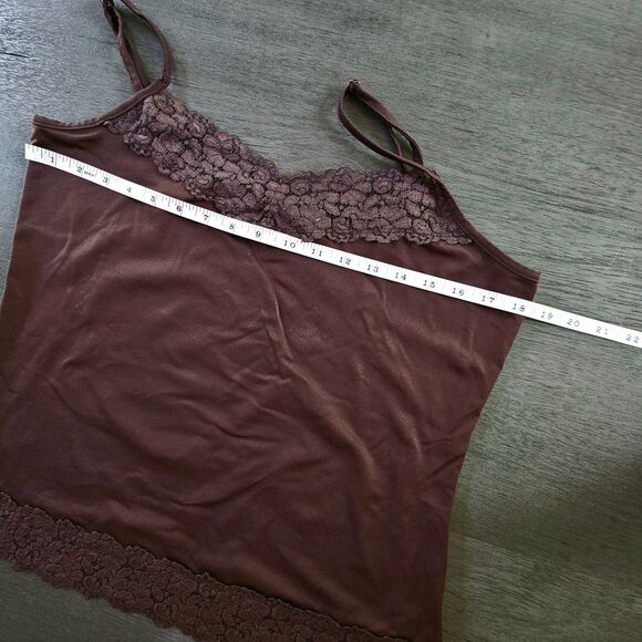 Cato Women's L Camisole Tank Lace Trim Y2K Brown Spaghetti Straps Baselayer - Picture 3 of 6
